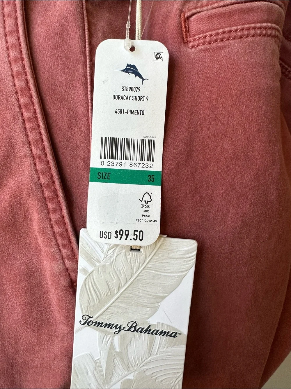 NWT Tommy Bahama Boracay Pimento 9 Inch Chino Shorts Size 35